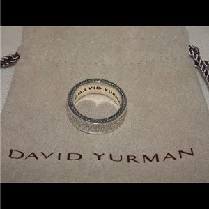 David Yurman 925 Sterling Silver Three Row Diamond Band Ring Size 8.25 1.92 Ctw